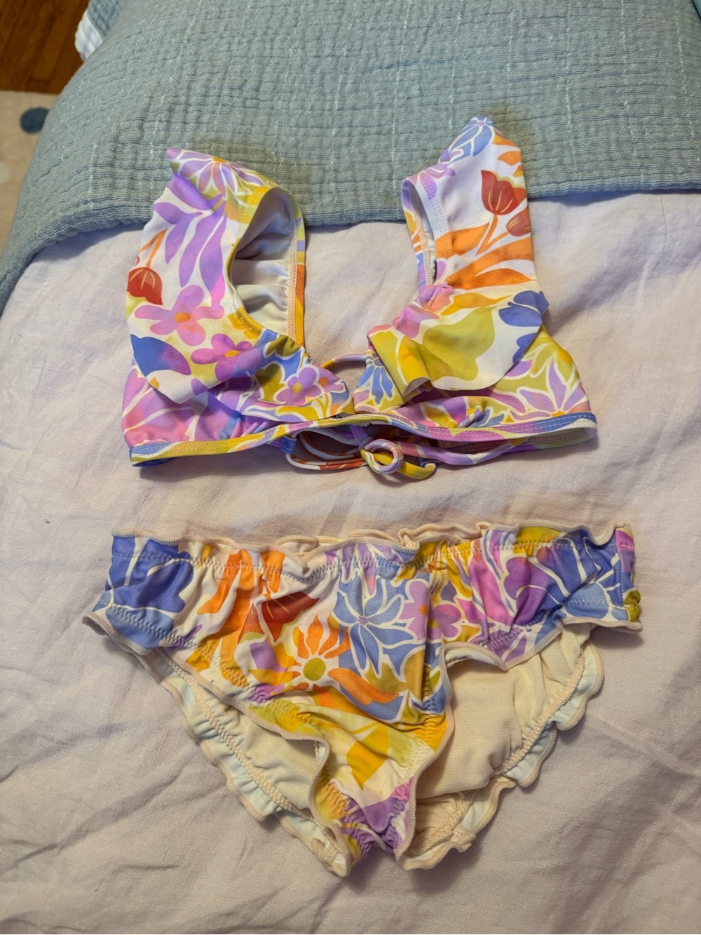 Raisins Girls Floral Ruffle Bikini - Purple, Yellow, Orange, Pink